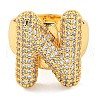 Brass Micro Pave Clear Cubic Zirconia Letter Open Cuff Ring for Women RJEW-M173-01G-N-2