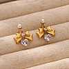 304 Stainless Steel Micro Pave Cubic Zirconia Bowknot Dangle Stud Earrings EJEW-U065-03G-01-1