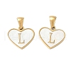304 Stainless Steel Pave Natural White Shell Heart with Initial Slice Pendants STAS-R168-25G-L-1