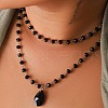 Gothic Style Alloy & Acrylic Handmade Link Chain Black Teardrop Pendant Double Layer Necklaces for Women FS-WG22283-01-3