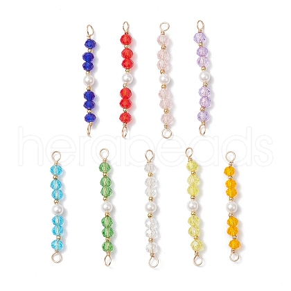 7Pcs 7 Styles Baking Paint Rondelle Glass & Shell Pearl Beaded Connector Charms PALLOY-JF03701-1