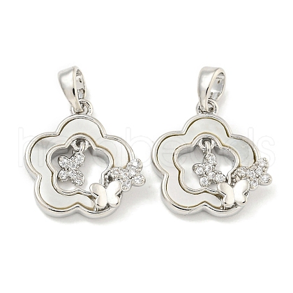 Brass with Clear Cubic Zirconia with Sea Shell Pendant KK-Q820-12P-1