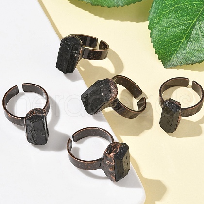 Natural Black Tourmaline Rings RJEW-B122-03R-1
