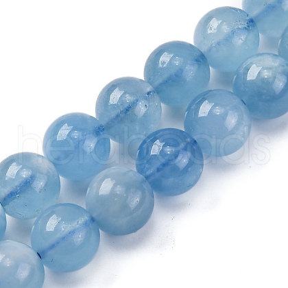 Natural Aquamarine Round Bead Strands G-M262-10mm-03-1