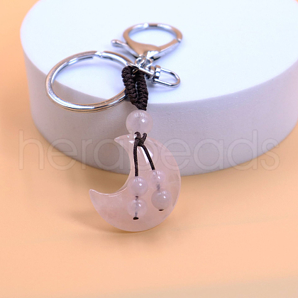 Natural Rose Quartz Charms Keychains G-PW0007-040A-1