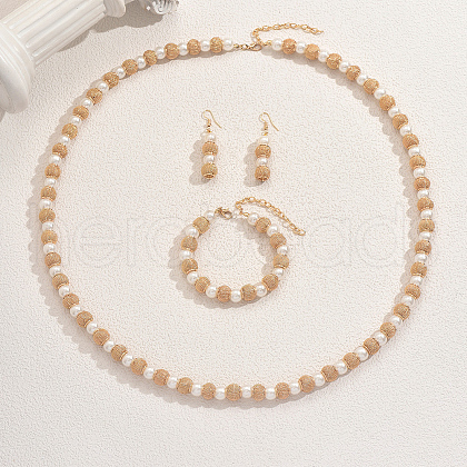 Middle Eastern Style Round Iron & Plastic Imitation Pearls Beads Bracelets & Dangle Earrings & Necklaces Sets for Women DK3182-1