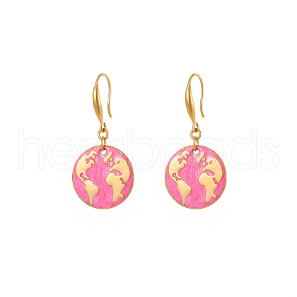 Golden Tone Stainless Steel Enamel Map Dangle Earrings for Women NE3200-3-1