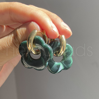Flower Stainless Steel Acrylic Hoop Earrings FS-WGEB331-08-1