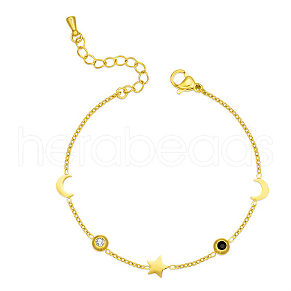 Elegant Golden Plated Stainless Steel Rhinestoen Moon and Star Link Bracelets WI2634-1