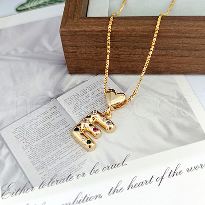 Brass Pave Colorful Cubic Zirconia Heart Initial Pendant Necklaces for Women WGF6021-08-1