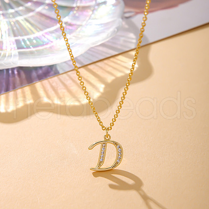 Fashionable Brass Micro Pave Clear Cubic Zirconia Initial Pendant Necklaces for Women FS-WG2FE2D-04-1