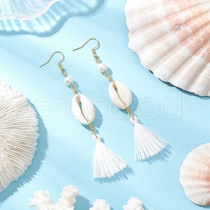 304 Stainless Steel Shell Dangle Earrings EJEW-JE06405-1