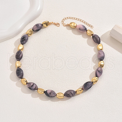 Alloy & Plastic Oval Beaded Necklaces FS-WGC8956-04-1