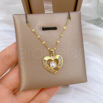Brass Pave Clear Cubic Zirconia Heart Pendant Necklaces FS-WG0F9B0-03-1