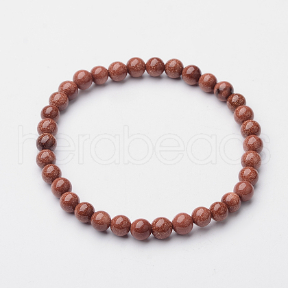 Round Synthetical Goldstone Stretch Bracelets BJEW-O117-01-1