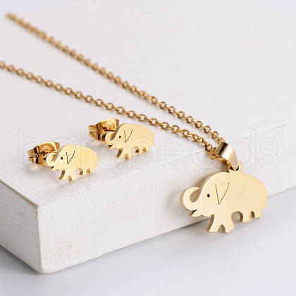 201 Stainless Steel Pendant Necklace & Stud Earring Sets FS-WGB816B-28-1