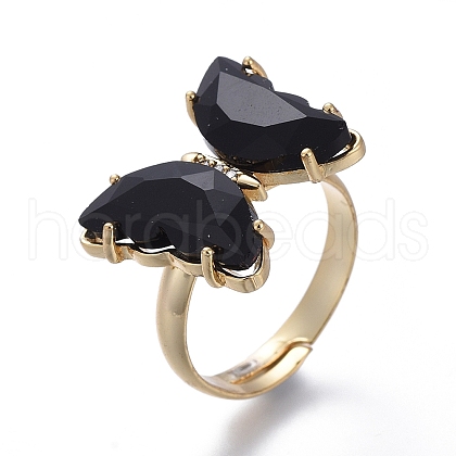 Adjustable Brass Glass Finger Rings RJEW-P148-A01-11-1