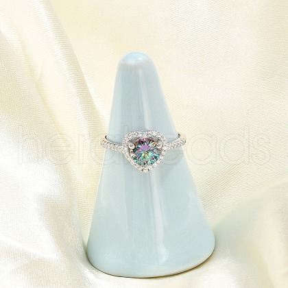 Rhodium Plated 925 Sterling Silver Moissanite Adjustable Rings for Women RJEW-U038-13P-03-1