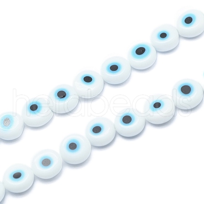 Handmade Evil Eye Lampwork Flat Round Bead Strands X-LAMP-L058-6mm-14-1