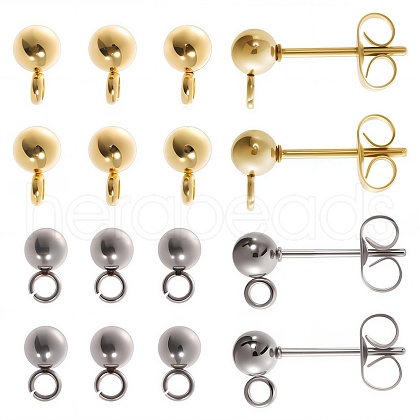 SUNNYCLUE 40Pcs 2 Style 304 Stainless Steel Ball Post Stud Earring Findings STAS-SC0005-25-1