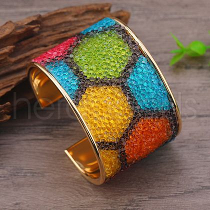 Colorful Iron Rhinestone Pattern Wide Cuff Bangles for Women MD1486-4-1