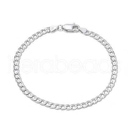 Rhodium Plated 925 Sterling Silver Curb Chain Bracelets BJEW-I314-007C-P-1