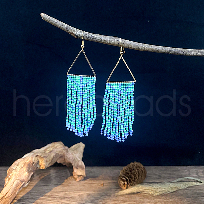 Bohemian Style Glass Seed Bead Tassel Dangle Earrings CI9921-1-1