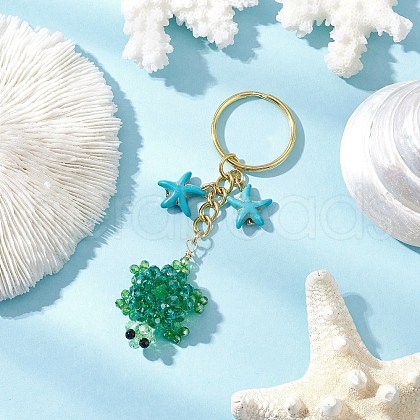 Glass and Synthetic Turquoise Turtle keychains KEYC-MZ00040-04-1