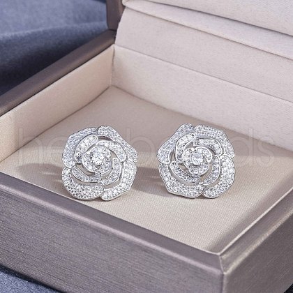 Brass Micro Pave Cubic Zirconia Stud Earrings WG37882-02-1