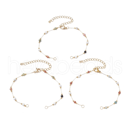 304 Stainless Steel & Faceted Round Gemstone Link Chain Bracelet Making AJEW-JB01346-1