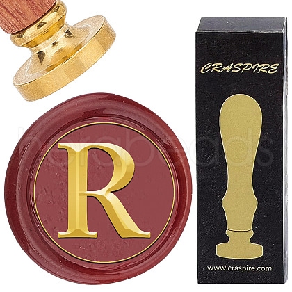 Brass Wax Seal Stamp with Wood Handle AJEW-WH0412-0313-1