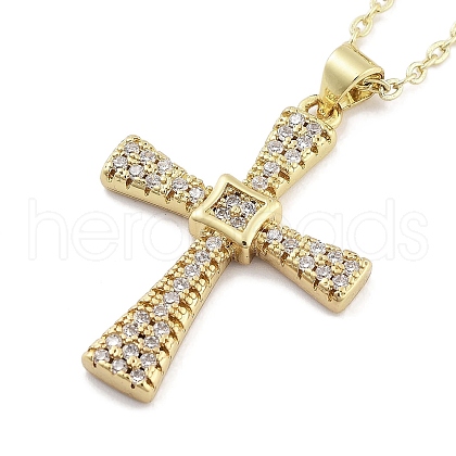 Brass Micro Pave Clear Cubic Zirconia Pendant Necklaces NJEW-B101-07G-03-1