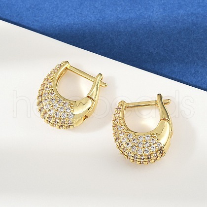 Oval Brass Micro Pave Clear Cubic Zirconia Hoop Earrings EJEW-S277-10G-A-1