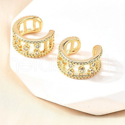 Brass Micro Pave Clear Cubic Zirconia Cuff Earrings EJEW-F370-10G-1