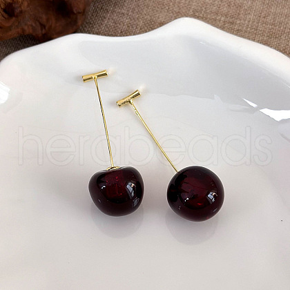 Cherry Zinc Alloy Resin Dangle Stud Earrings XZ7798-3-1