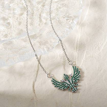 Hip-hop Style Brass Micro Pave Green Cubic Zirconia Wing Pendant Necklaces TE8910-2-1