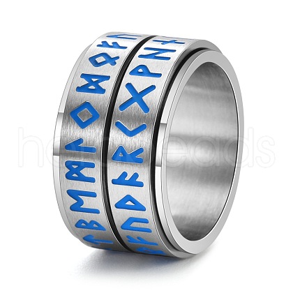 Viking Rune Stainless Steel Luminous Rotatable Finger Ring for Men PW-WG84A74-02-1