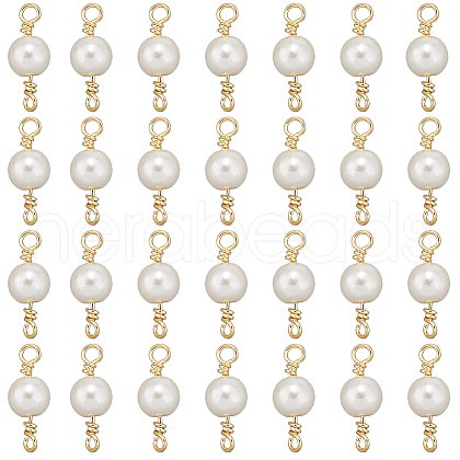 SUNNYCLUE 30Pcs ABS Imitation Pearl Round Bead Connector Charms KK-SC0005-21-1