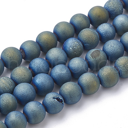 Electroplate Natural Druzy Geode Weathered Agate Beads Strands G-S284-6mm-03-1