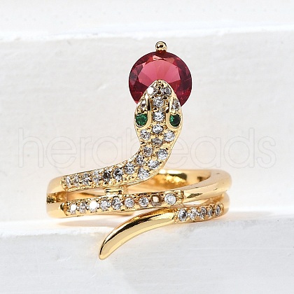 Brass Micro Pave Cubic Zirconia Adjustable Cuff Rings RJEW-D313-04G-1