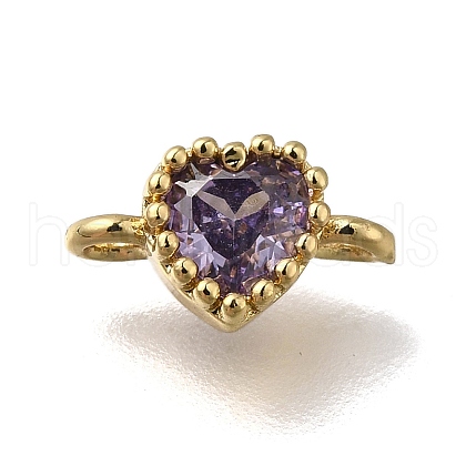 Rack Plating Brass Cubic Zirconia Heart Links Connector Charms KK-M014-01C-G-1