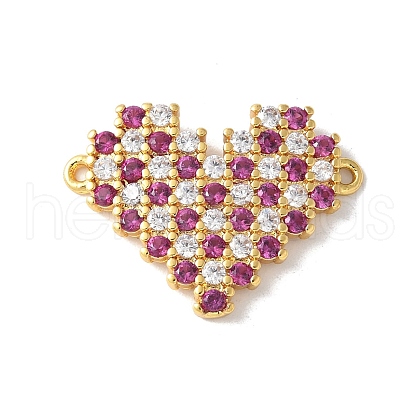 Brass Micro Pave Cubic Zirconia Heart Connector Charms KK-A252-28G-04-1