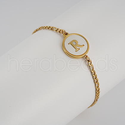 Flat Round with Letter Pattern 304 Stainless Steel Link Bracelets FS-WG4692B-32-1