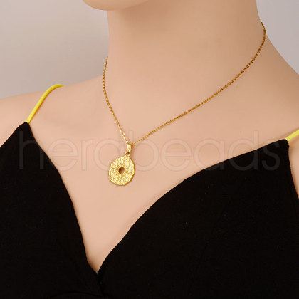 Stainless Steel Textured Disc with Star Pendant Necklaces for Women KF7355-2-1