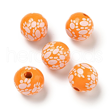 Printed Wood European Beads WOOD-G022-09F-1