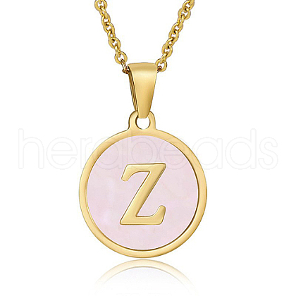 Natural Shell Initial Letter Pendant Necklace LE4192-22-1