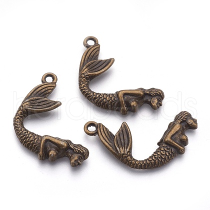 Tibetan Style Alloy Mermaid Pendants TIBEP-36349-AB-NR-1