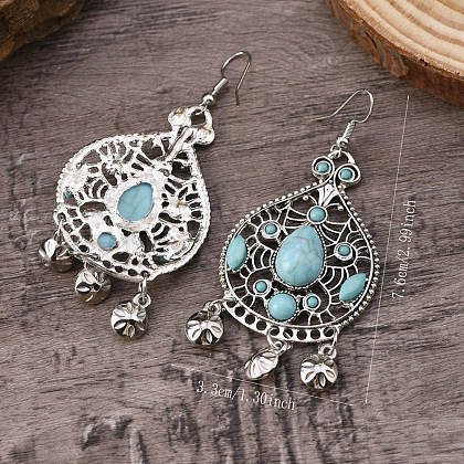 Bohemian Fringed Synthetic Turquoise Dangle Earrings LN9016-4-1