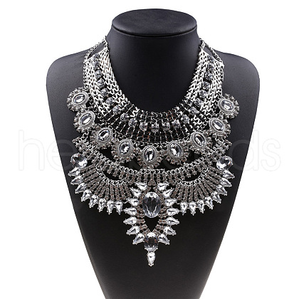 Alloy Crystal Rhinestone Trible Floral Chunky Bib Necklaces for Women FS-WG76656-04-1