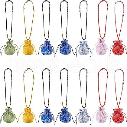  12Pcs 6 Colors Chinese Brocade Sachet Coin Pouches ABAG-NB0001-37-1